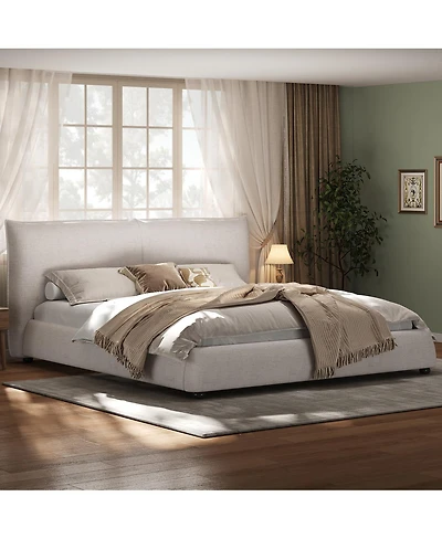 Streamdale Furniture King Size Upholstered Platform Bed with Linen Pillow-Back Headboard