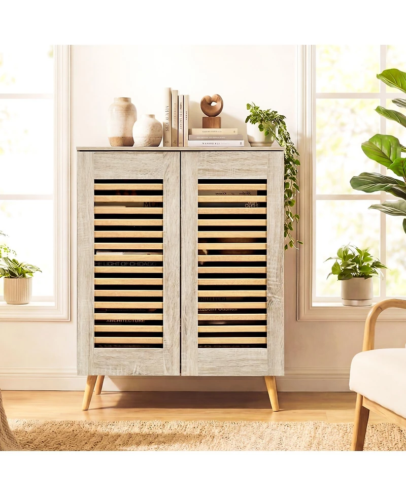 Slickblue Entryway Shoe Cabinet with Louvered Doors Removable Shelving