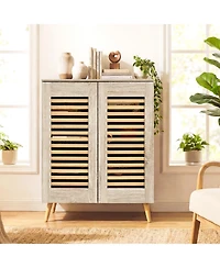 Slickblue Entryway Shoe Cabinet with Louvered Doors Removable Shelving
