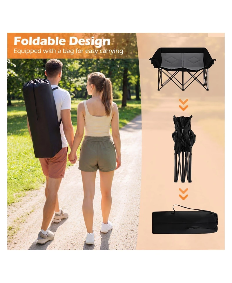Mecale Double Camping Chair for Two with Cup Holders and Glass Racks