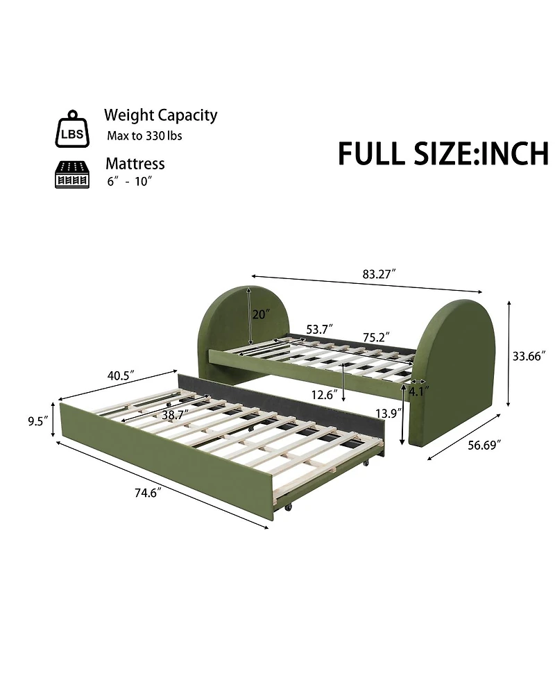 Streamdale Furniture Full Size Upholstered Day Bed Frame With Pull In And Out Function