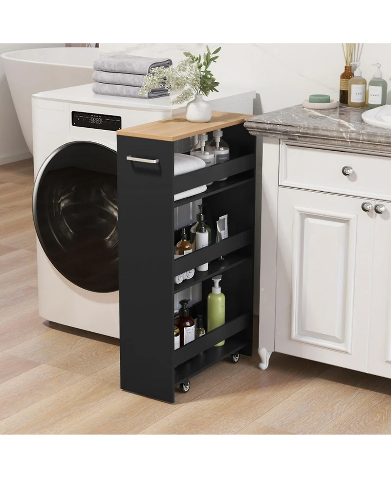 Gouun Narrow Rolling Storage Cart with 4-Tier Open Shelves and Lockable Wheels