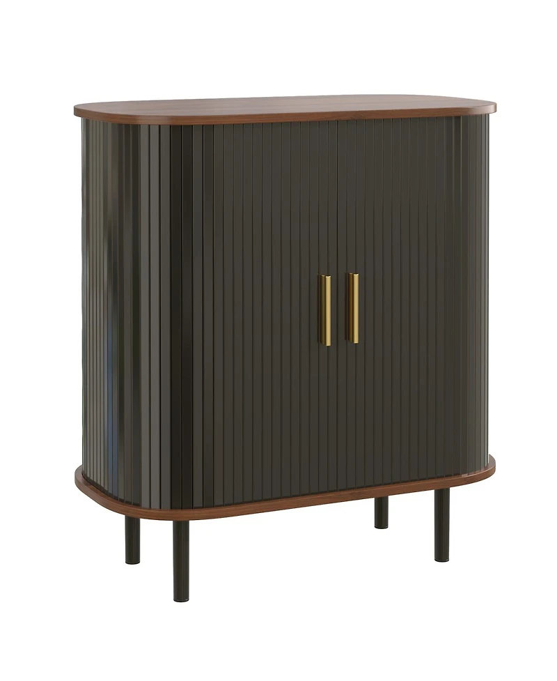 Streamdale Furniture 28'' Fluted Wine Bar Cabinet with Storage Adjustable Shelves and Tambour Doors