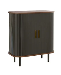 Streamdale Furniture 28'' Fluted Wine Bar Cabinet with Storage Adjustable Shelves and Tambour Doors