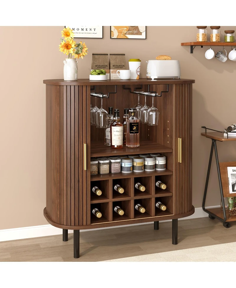 Streamdale Furniture 28'' Fluted Wine Bar Cabinet with Storage and Adjustable Shelves