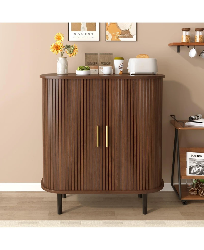 Streamdale Furniture 28'' Fluted Wine Bar Cabinet with Storage and Adjustable Shelves