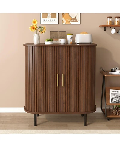 Streamdale Furniture 28'' Fluted Wine Bar Cabinet with Storage and Adjustable Shelves