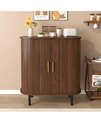 Streamdale Furniture 28'' Fluted Wine Bar Cabinet with Storage and Adjustable Shelves