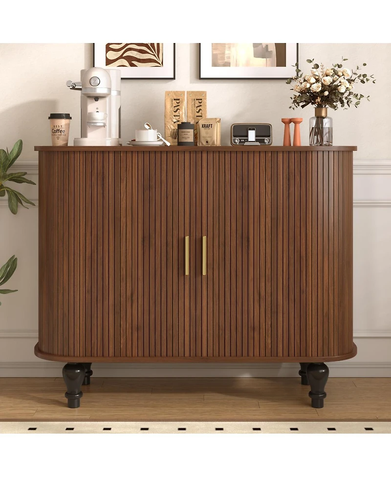 Streamdale Furniture 39'' Fluted Mid-Century Modern Bar Cabinet with Wine Racks and Storage