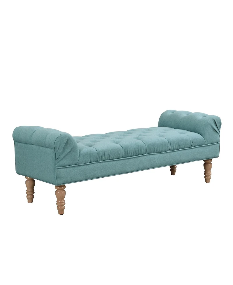 Streamdale Furniture Button-Tufted Upholstered Ottoman Bench with Rolled Arms Dusty Teal