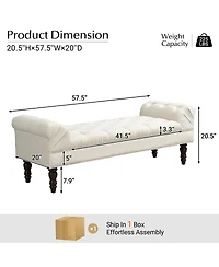 Streamdale Furniture Button-Tufted Upholstered End of Bed Bench with Rolled Arms