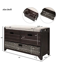 Streamdale Furniture Storage Bench with 2 Drawers Removable Basket and Cushion