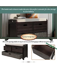 Streamdale Furniture Storage Bench with 2 Drawers Removable Basket and Cushion