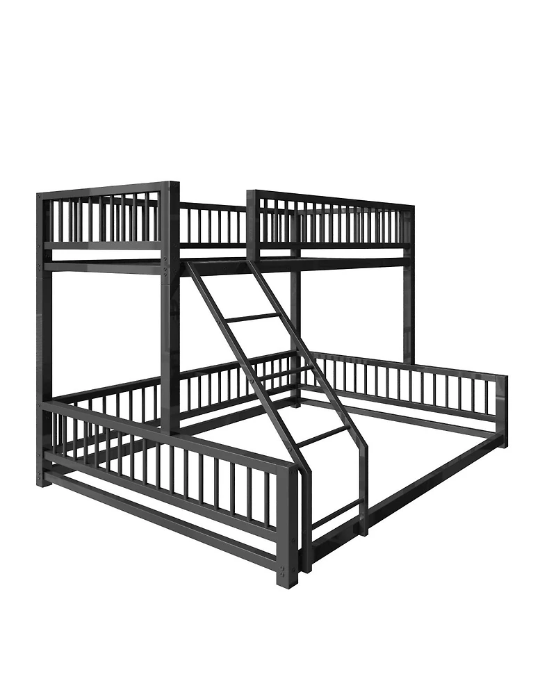 Streamdale Furniture Twin Xl over Queen Floor Bunk Bed with Ladder and Guardrails