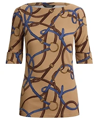 Lauren Ralph Petite Belting-Print Cotton Boatneck Slim-Fit Top