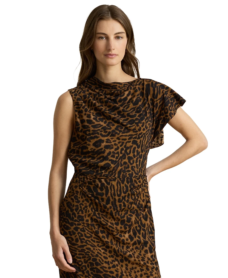 Lauren Ralph Petite Ocelot-Print Asymmetrical Sheath Dress