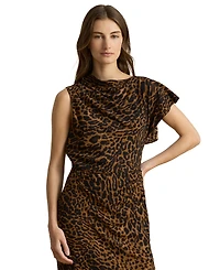 Lauren Ralph Petite Ocelot-Print Asymmetrical Sheath Dress