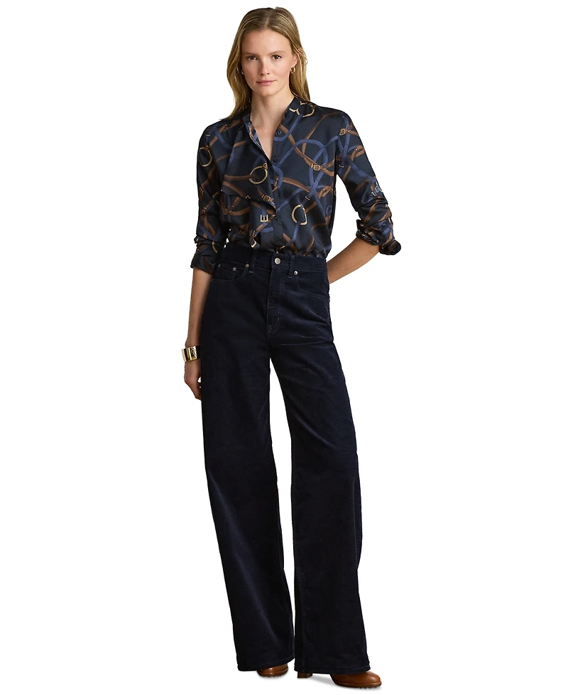 Lauren Ralph Petite Belting Print Ruffle-Trim Twill Shirt