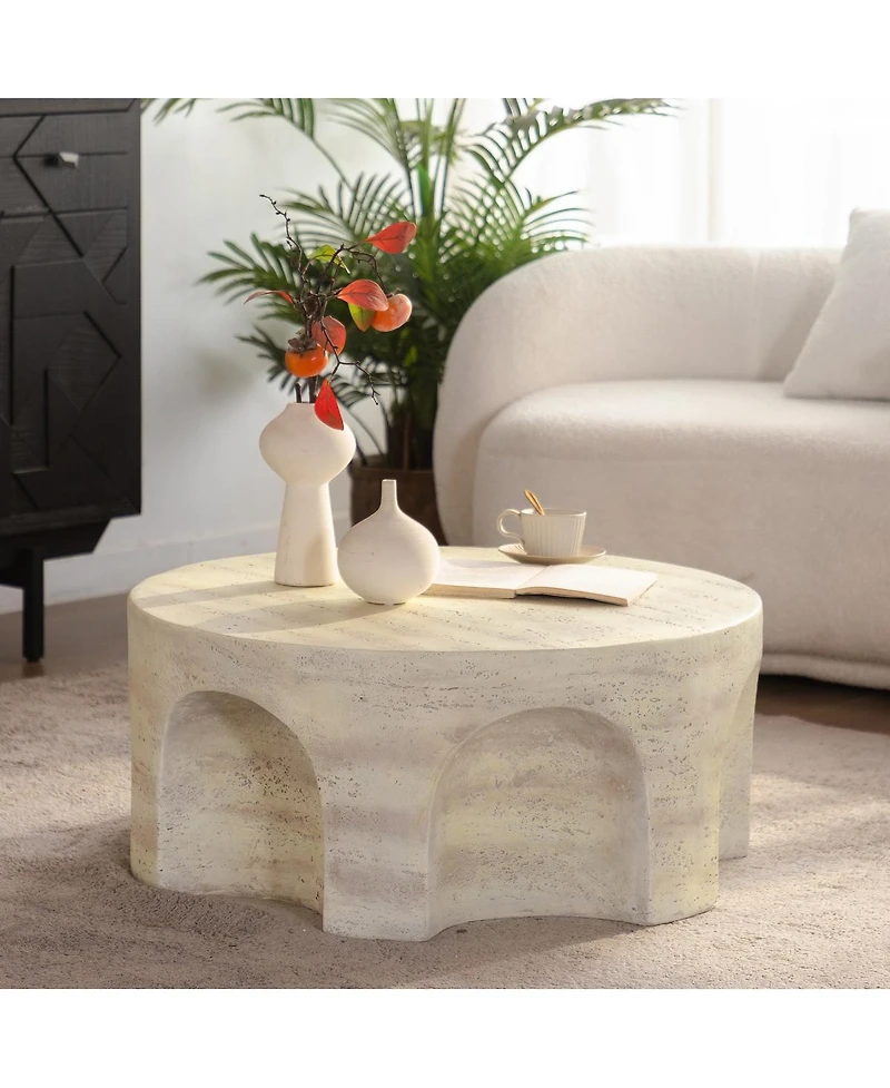 Streamdale Furniture MgO Modern Minimalist Round Accent Coffee Table with Arched Cutout Base