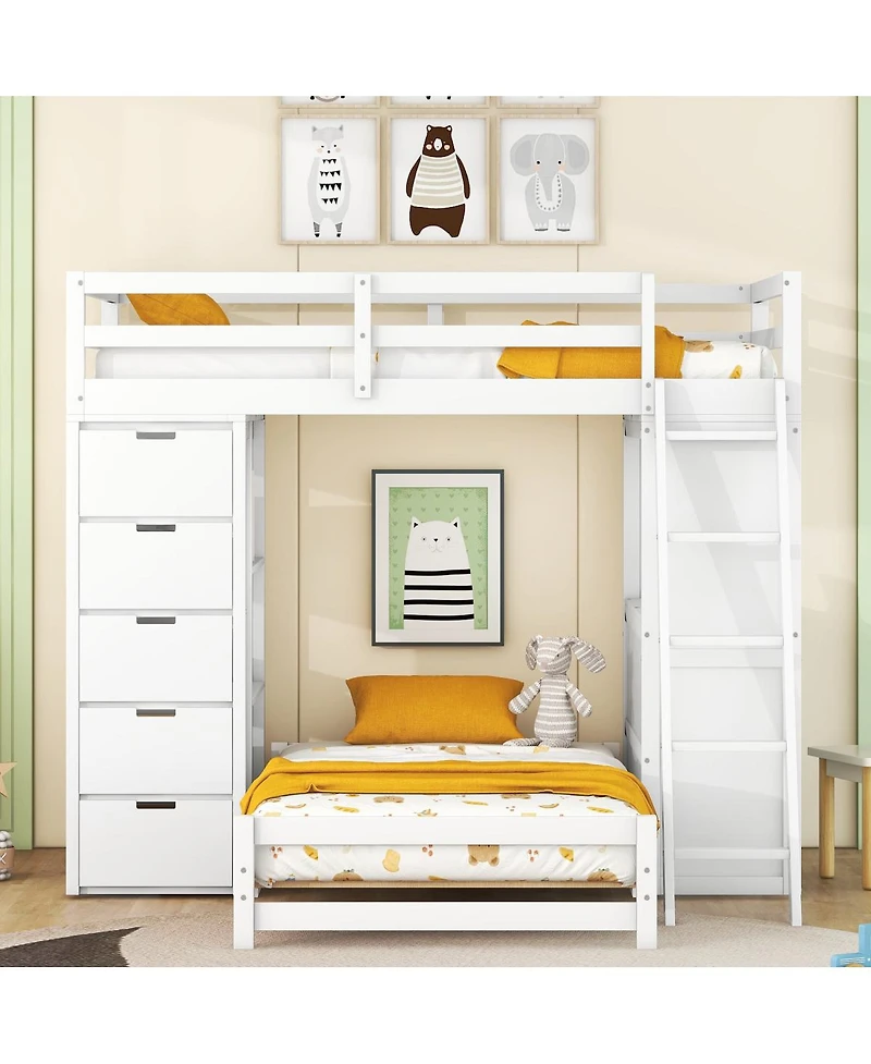 Streamdale Furniture Twin over Twin Bunk Bed with Led Light and Usb Ports