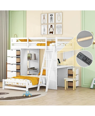 Streamdale Furniture Twin over Twin Bunk Bed with Led Light and Usb Ports