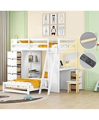 Streamdale Furniture Twin over Twin Bunk Bed with Led Light and Usb Ports
