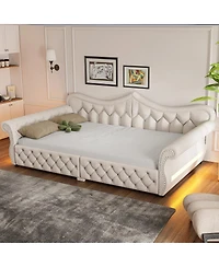 Streamdale Furniture Queen Size Upholstered Led Daybed with Nailhead Trim