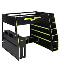 Streamdale Furniture Full Size Wood Loft Bed with Desk Storage Shelves and Rgb Lights
