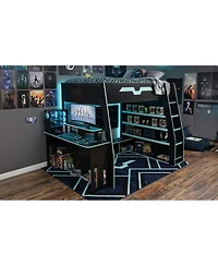 Streamdale Furniture Full Size Wood Loft Bed with Desk Storage Shelves and Rgb Light
