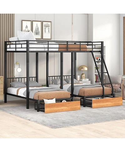 Streamdale Furniture Full Over Twin and Twin Metal Triple Bunk Bed with Drawers