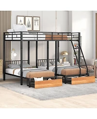 Streamdale Furniture Full Over Twin and Twin Metal Triple Bunk Bed with Drawers