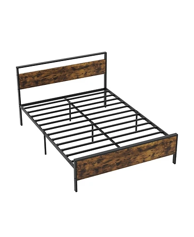 Sugift Queen Size Metal Bed Frame Industrial Platform Bed with Wooden Headboard