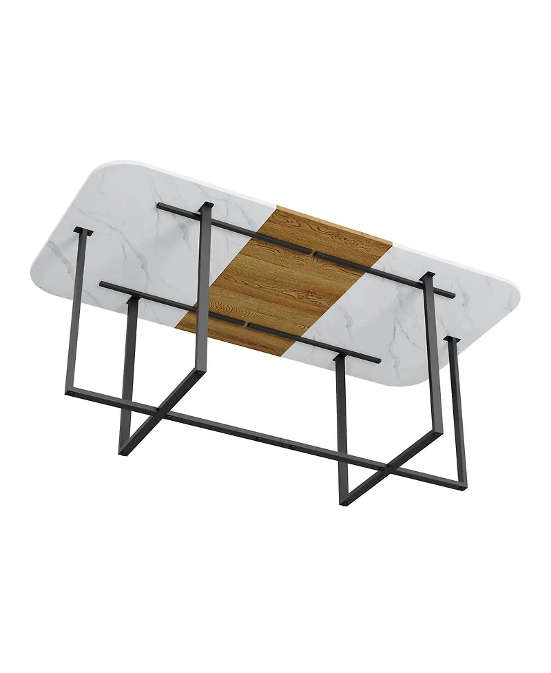 Streamdale Furniture 9-Piece Square Faux Marble Dining Set with 8 Pu Leather Chairs