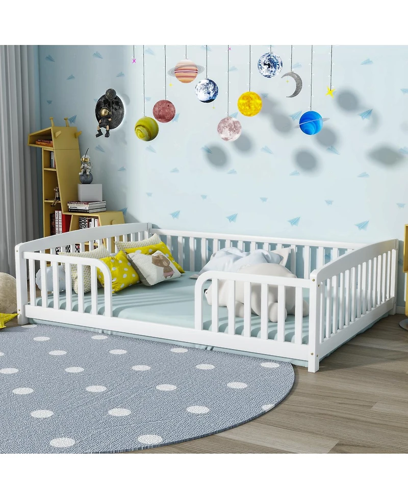 Streamdale Furniture Full Size Floor Fence Bed with Guardrails