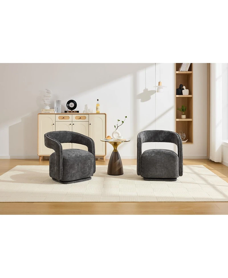 Streamdale Furniture Chenille Fabric Swivel Barrel Accent Chair with Curved Backrest