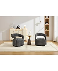 Streamdale Furniture Chenille Fabric Swivel Barrel Accent Chair with Curved Backrest