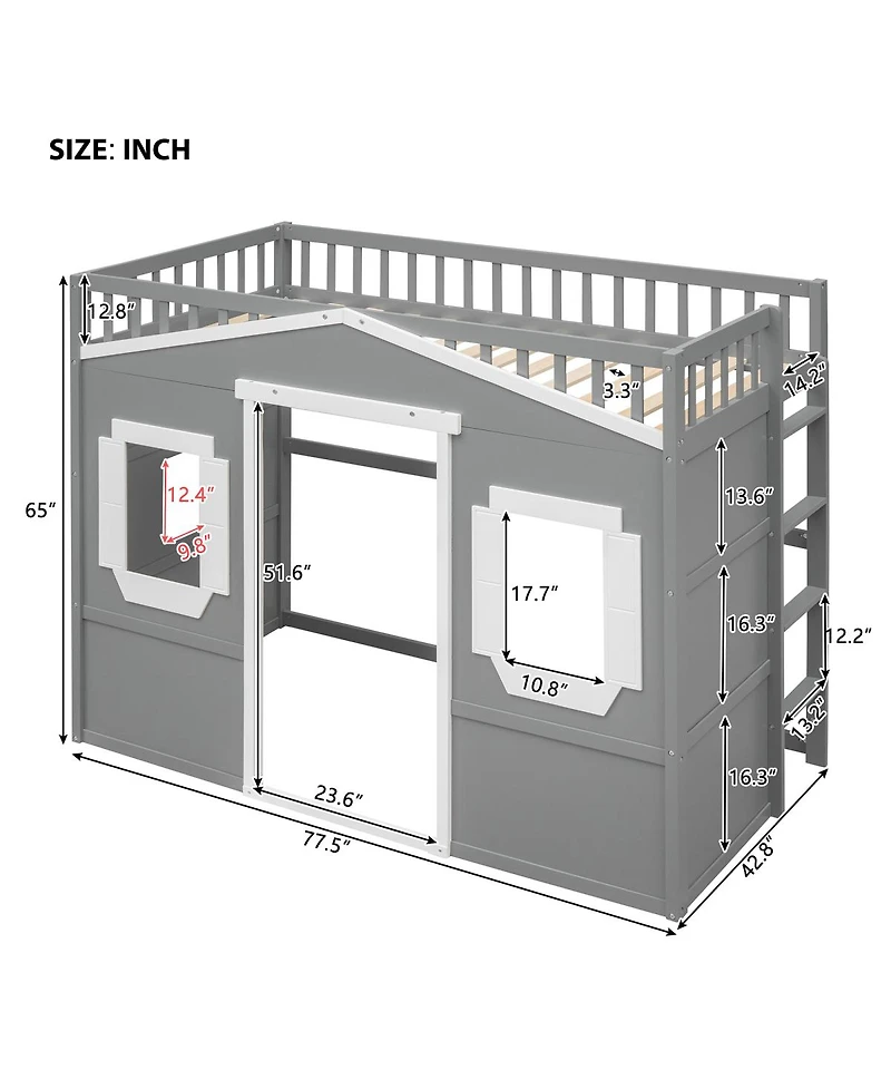 Streamdale Furniture Twin Size House Loft Bed With Ladder