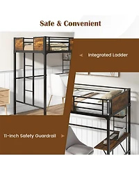 Gouun Twin Size Industrial Metal Loft Bed with Desk Storage Shelf and Build-in Ladder