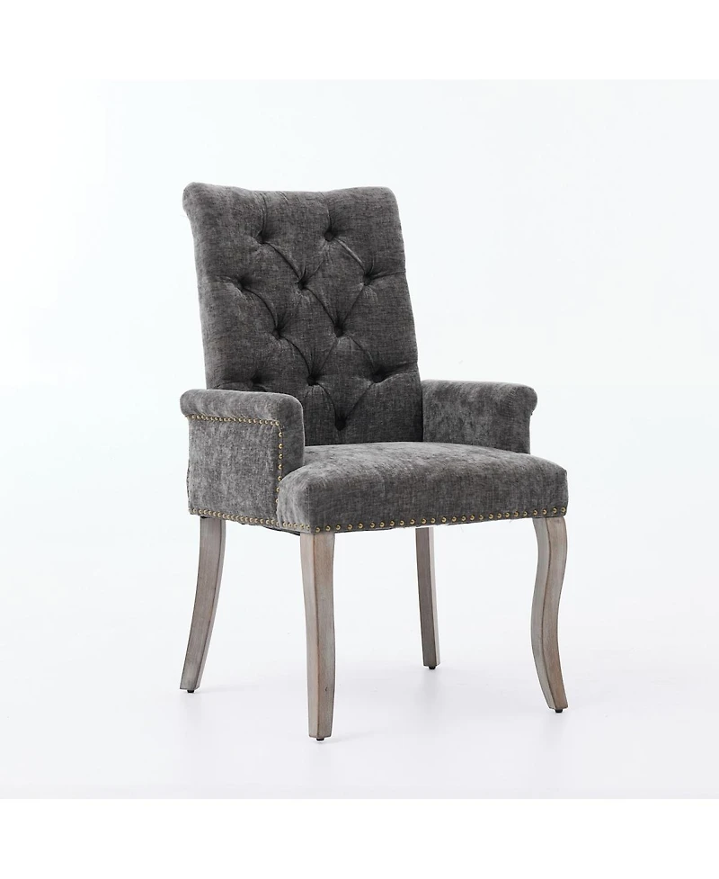 Streamdale Furniture Tufted Chenille Upholstered Dining Chair with Curved Wood Legs