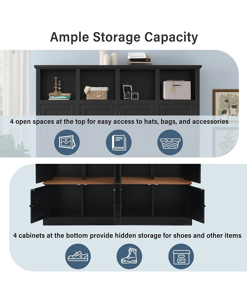 Streamdale Furniture 76.7'' Farmhouse Hall Tree with Bench Coat Rack and Storage Cabinet