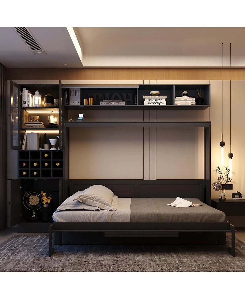 Streamdale Furniture Full Size Murphy Bed Wall Bed with Sofa Shelves Usb