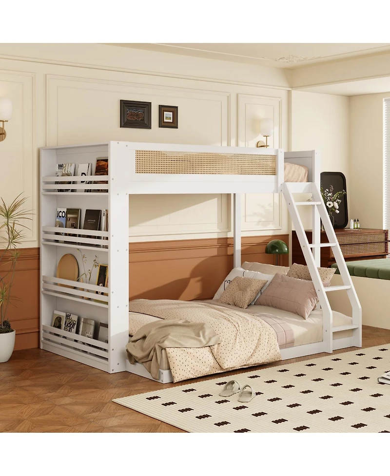 Streamdale Furniture Twin over Full Bunk Bed with Shelf and Led