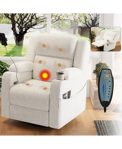 Streamdale Furniture Electric Power Recliner with Heat Massage Swivel and Usb Ports