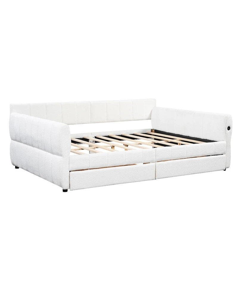 Streamdale Furniture Queen Size Upholstered Platform Bed with Usb and 2 Drawers