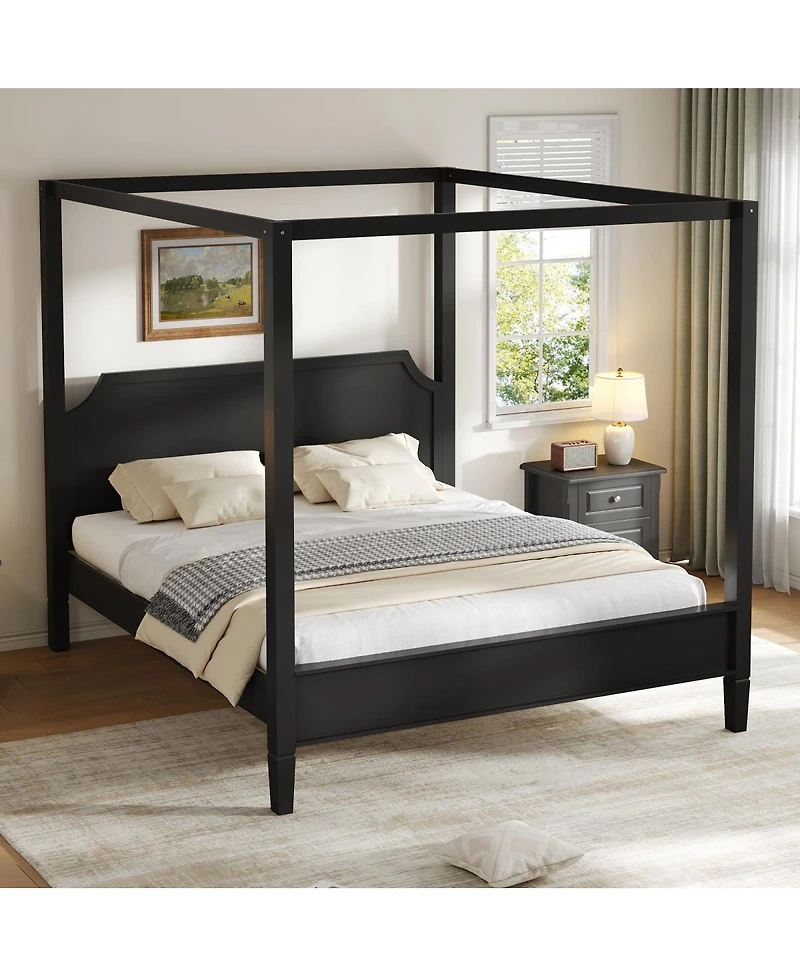 Streamdale Furniture King Size Wooden Canopy Platform Bed with Headboard and Support Legs