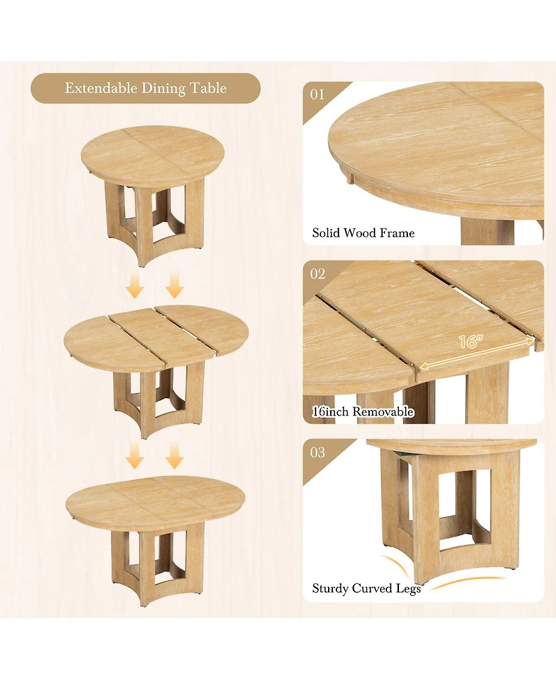 Streamdale Furniture Farmhouse Extendable Round Dining Table with 16'' Leaf Natural
