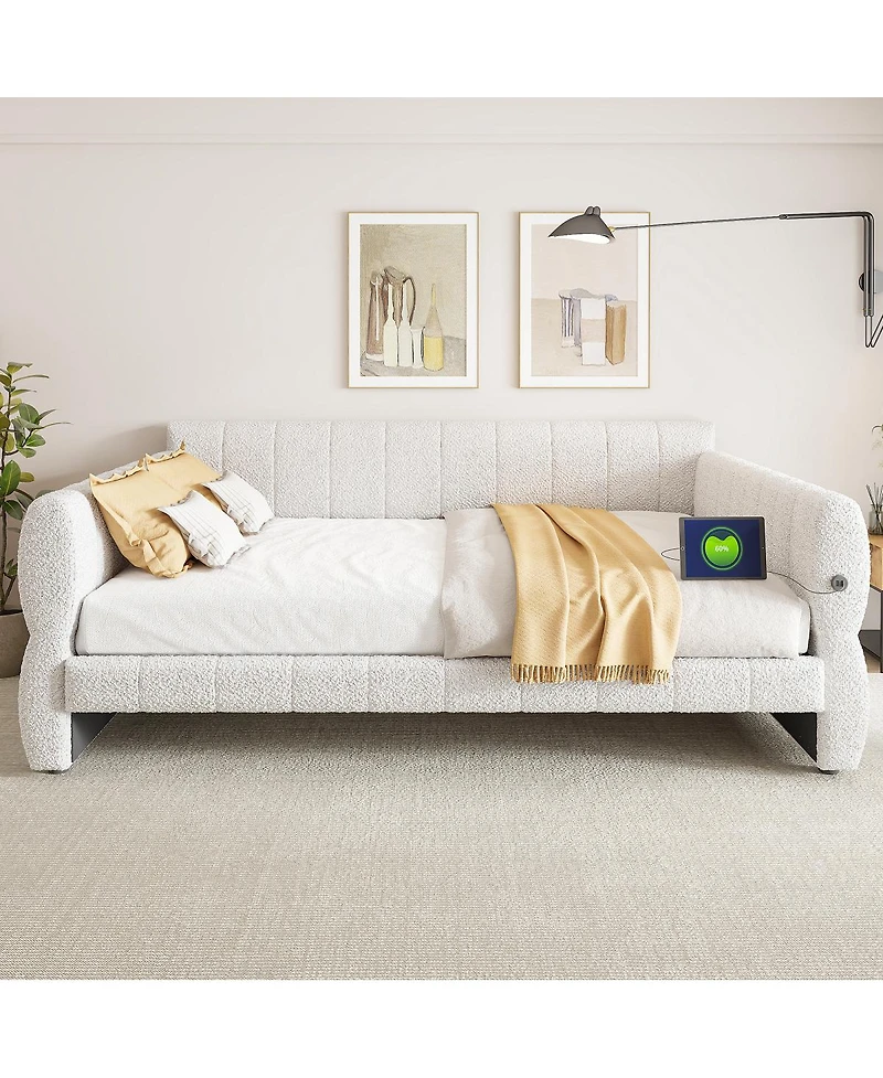 Streamdale Furniture King Size Upholstered Platform Bed with Usb