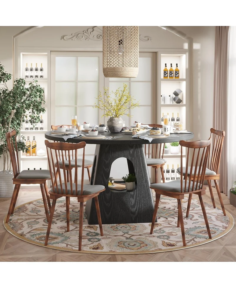 Streamdale Furniture 47-Inch Round Farmhouse Dining Table with Storage Base (Table Only)