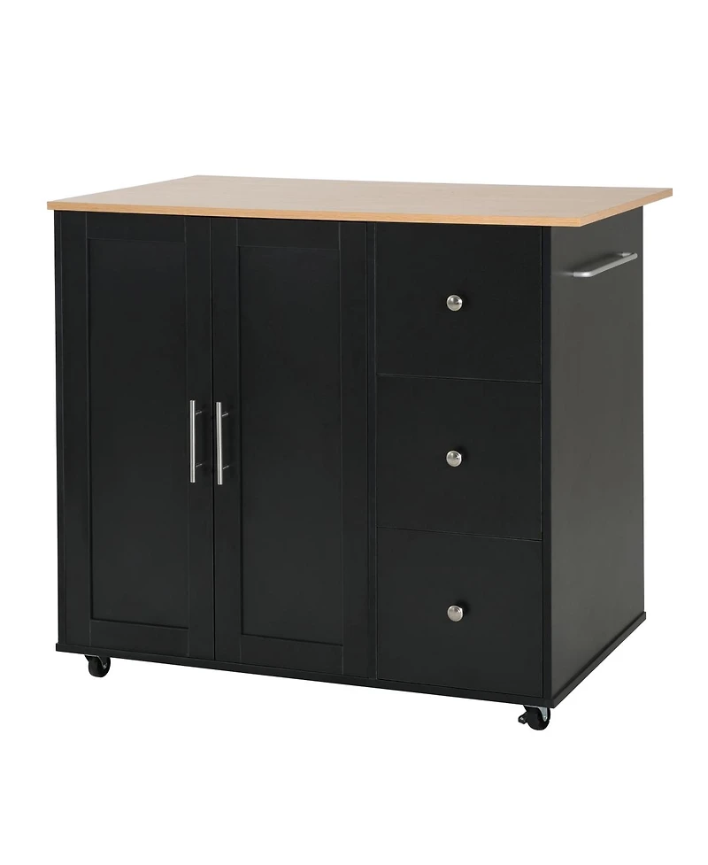 Streamdale Furniture Mobile Kitchen Island with Storage 3 Drawers and Adjustable Shelf