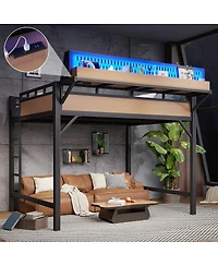 Streamdale Furniture Loft Bed with Storage Pegboard Usb Ports and Led Lights